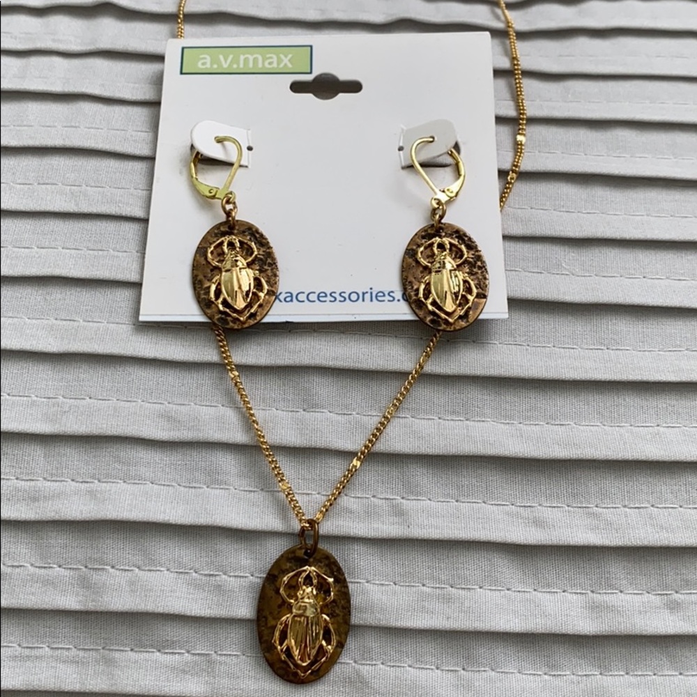 A.V. Max beetle bug drop earrings and necklace set